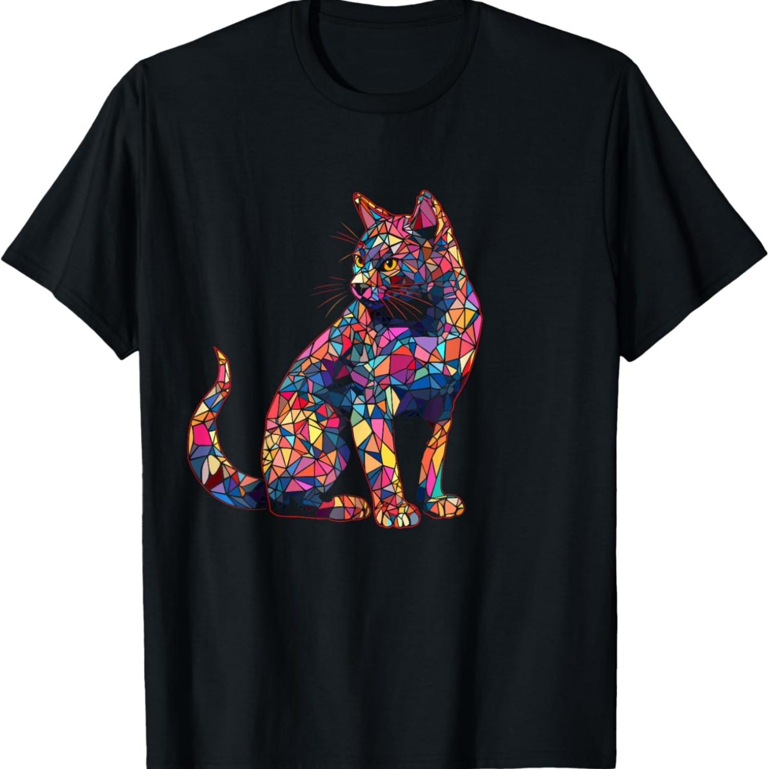 

Colorful Geometric Cat For Cat Lovers And Cat Dads T-Shirt S чёрный