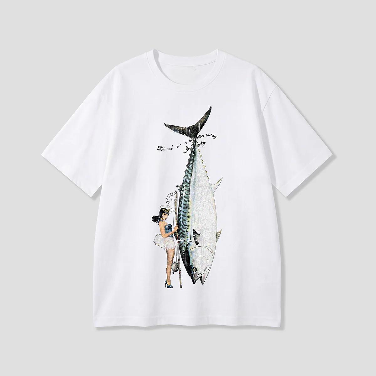 

Y2K T Shirt Versatile Stylish FisherUnisex Tuna Graphic Shortsleeved Sailor Girl Design Tee Retro Streetwear Top for Women Unisex S