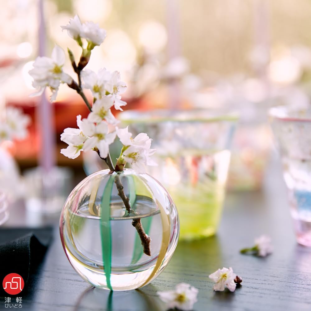 ADERIA Tsugaru Vidro Single Flower Vase, Irodori Temari Yayoi, Made in Japan, Gift Box Included. Stylish glass vase, perfect for dried flowers, flower