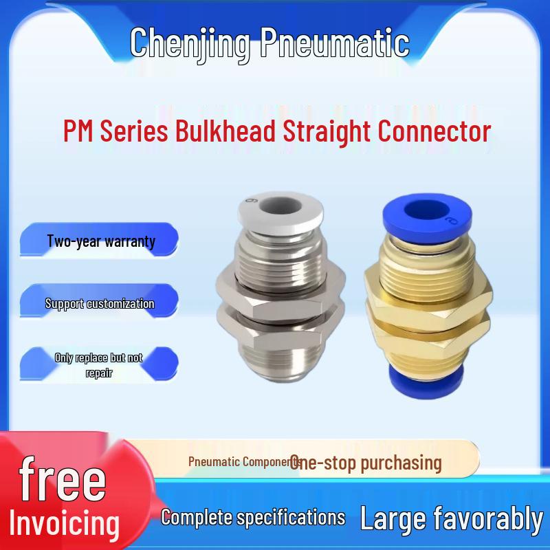 304 Stainless Steel Quick Push-In Pneumatic Tube Panel Mount Connector, External Thread, PM Sizes: 4, 6, 8, 10mm