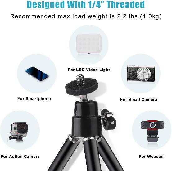 Mini Tripod for Webcam and Phone, 12.4 inch Metal Extendable Webcam Stand with Phone Holder, Small Tripod for Desk