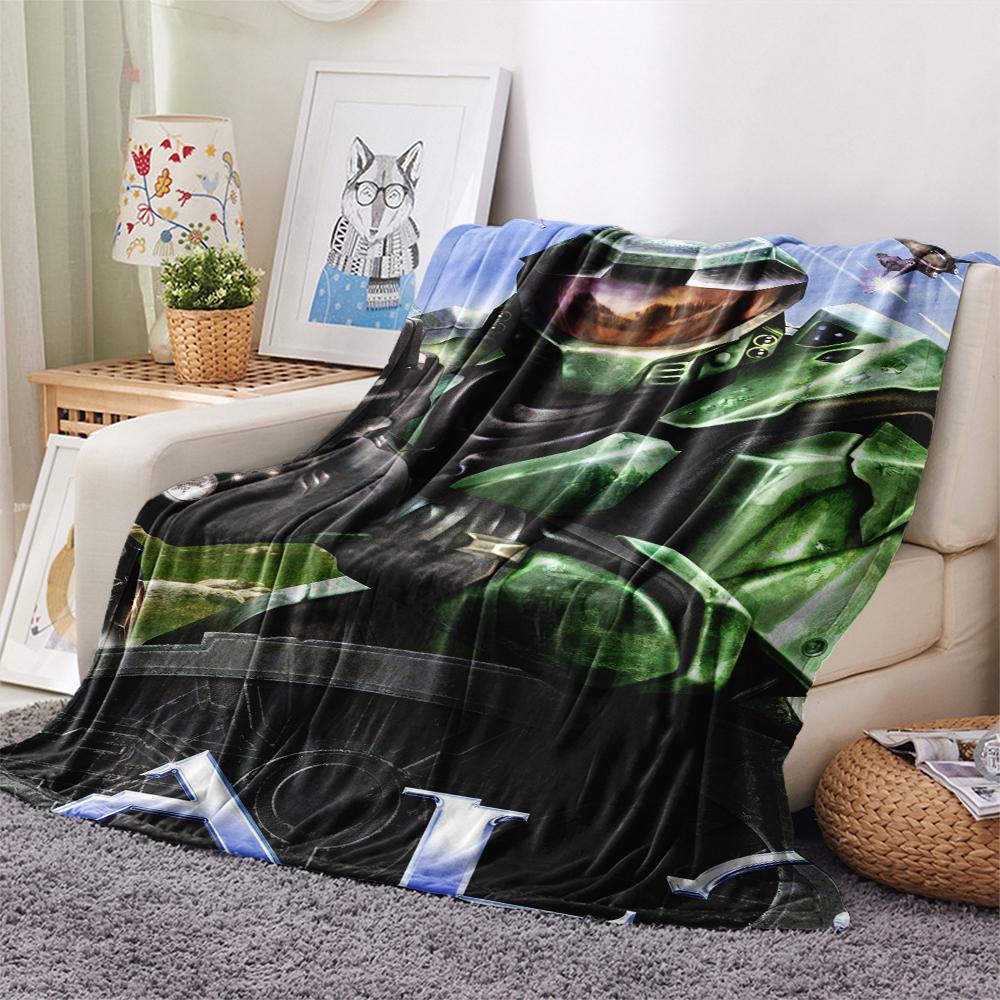 1Pc Halo Game Print Flannel Blanket, High Quality Comfortable for All Seasons, Home Decor, Warmth and Comfort, Perfect for Christmas Gifts 54