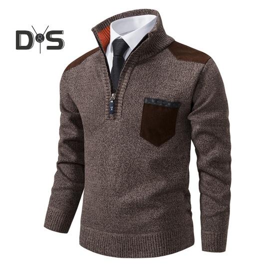 Podzim Zima Muži Svetr Zip Stojáček Límec Dlouhé Rukávy Pletený Pulovr s kapsou na hrudi Slim Fit Teplý Středně Délka Běžné Denní Top