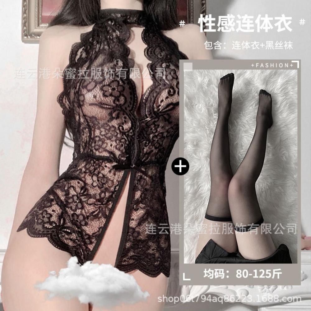 Domila Sexy Underwear Onesie Women's Open File Sexy Pajamas Hollow Hot Long Dress Uniform Temptation Suit