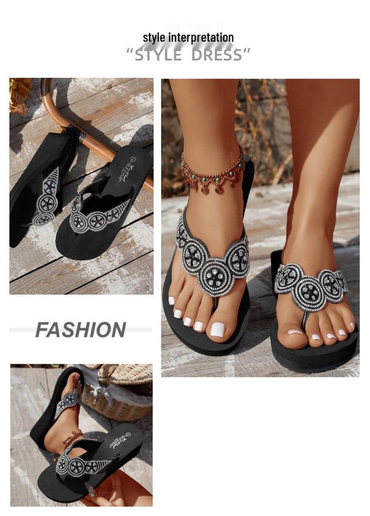 Tongs Compensées Strass Grande Taille: Sandales de Plage d'Été à Semelle Épaisse pour Femmes