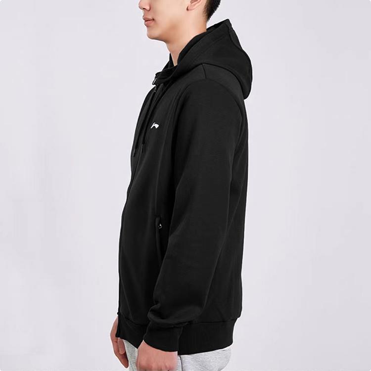 Li Ning Solid Color Hooded Logo Casual Knit Sports Hoodie Men Hoodies Black AWDTD95-1