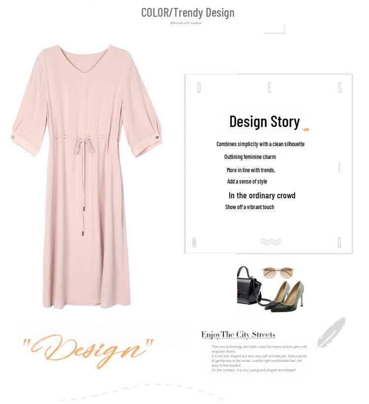 Elegant Plus Size V-Neck Mulberry Silk Dress - Age-Reducing & Slimming