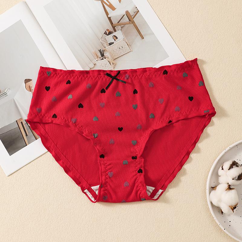 Big Size Ladies Spring and Summer Thin Fashion Sweet Lovely Love Print No Trace Breathable Briefs