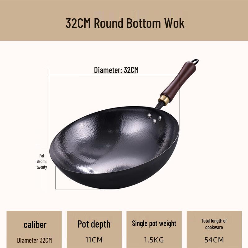 Traditional Forged Cast Iron Wok with Wooden Lid