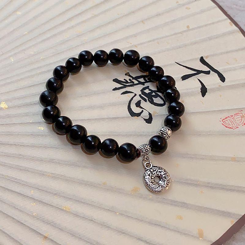 Vintage Design Black Bead Bracelet Light Luxury Elastic Pendant Chain Bracelet Couple Bracelets Girls Women Jewelry Accessories
