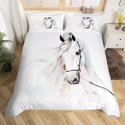 White Horse Down Quilt Set Animal Print Quilt Cover Comfortable Bedding Three-Piece Set