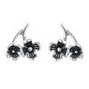 New Chinese Silver Stud Earrings Female Personality Literary And Retro Black Three-Dimensional Flower Sweet And Cool Student Ear Jewelry