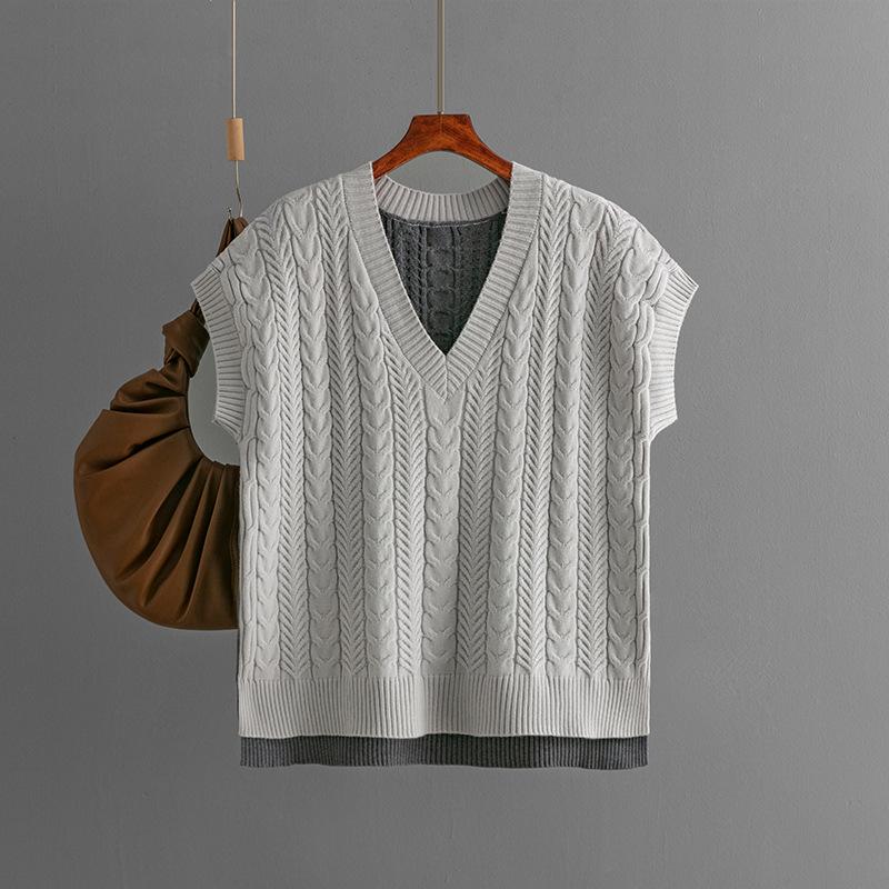 Winter Sweater European and American Knitted Vest Pullover V-neck Vest Sweater Sleeveless Top for Women