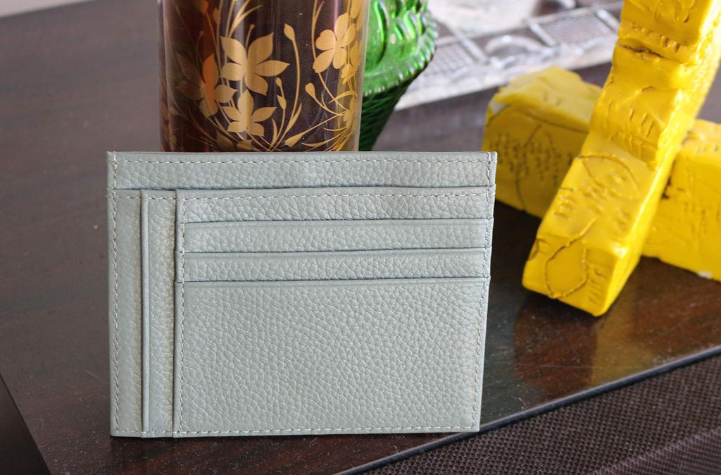 [Zeehana] Genuine Leather Slim Card Case with Coin Compartment (Gray)