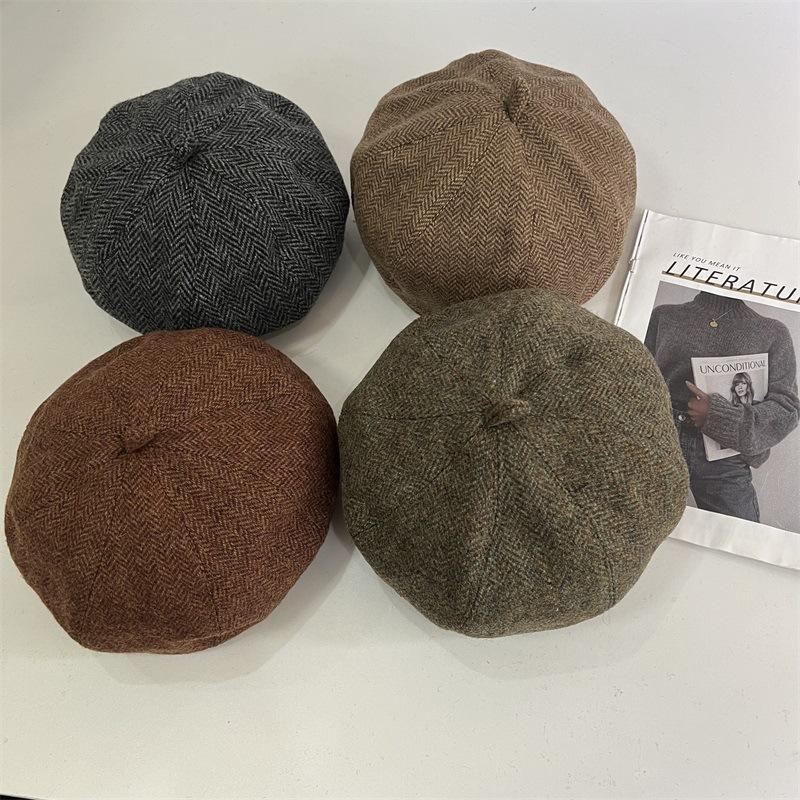 

Autumn and winter new plain and elegant wool octagonal hat women s fashion and elegance out of the street high-end versatile solid color beret M（56-58cm） армія зелений колір
