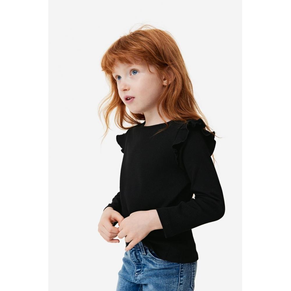 

Топ в рубчик с воланами HM, черный