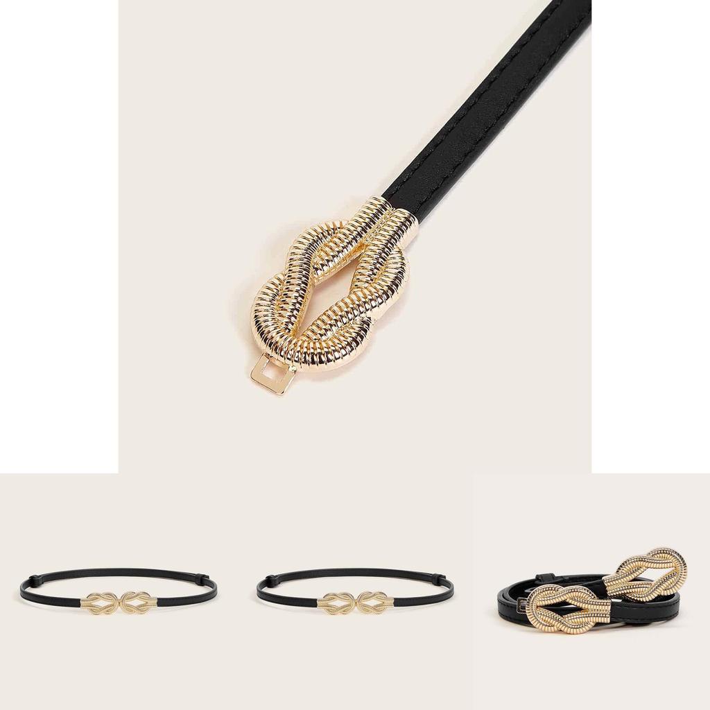 Feminine Slim Faux Leather Belt With Metal Double Ring Buckle For Office And Casual Outfits