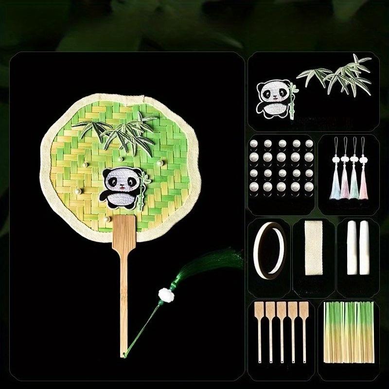 1Pc Handmade Bamboo Fan DIY Material Kit Chinese Elements Cattail Fan, Halloween Christmas Gift