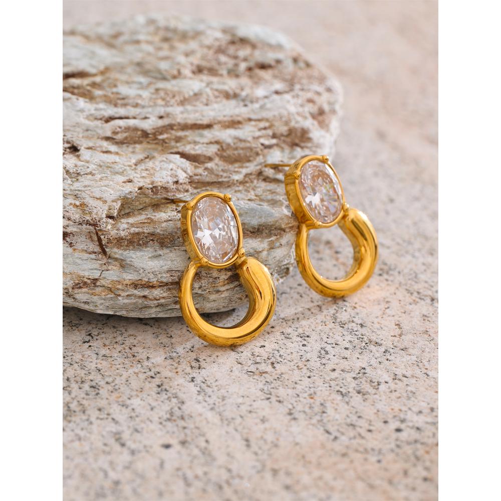 Eetit Delicate Shiny Cubic Zirconia Geometric Stud Earrings 18K Golden Plated Stainless Steel High Quality Waterproof Jewelry