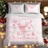 3Pcs Pink Christmas Reindeer Print Bedding Set, 1 Duvet Cover + 2 Pillowcases, No Insert, Soft & Comfortable - Machine Washable