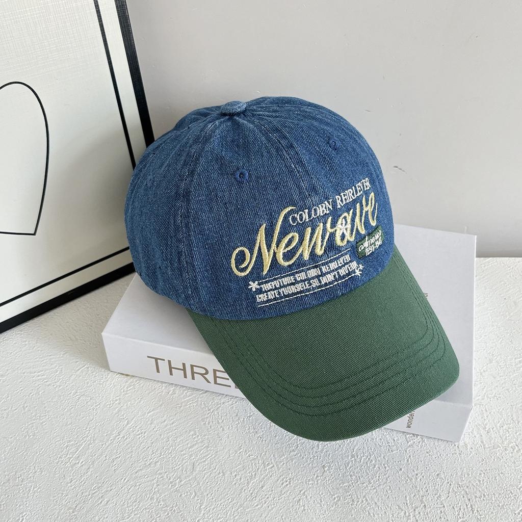 Denim Baseball Hat For Women Letter Prints Summer Cotton Adjustable Peaked Hats Girls Casual Sun Protection Cap Latest Color-Blocked Embroidery