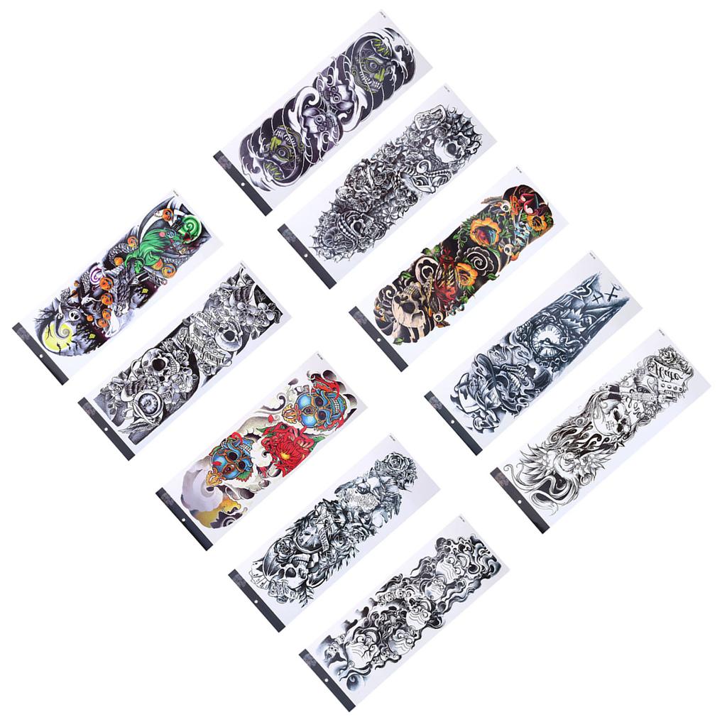 10pcs Fake Tattoo Stickers Temporary Waterproof Skull Pattern Full Arm Tattoos for Halloween