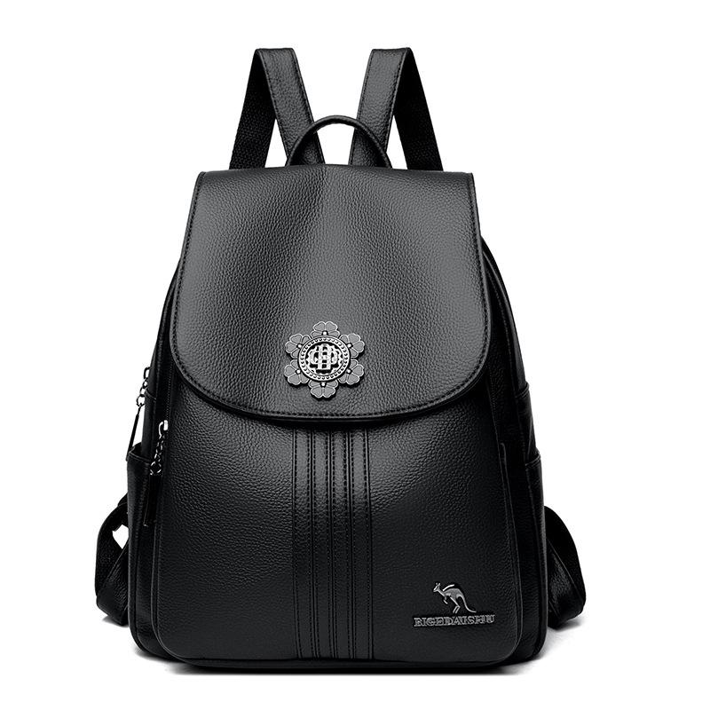 

Женский рюкзак из мягкой кожи, рюкзак большой емкости, школьный рюкзак для путешествий чёрный