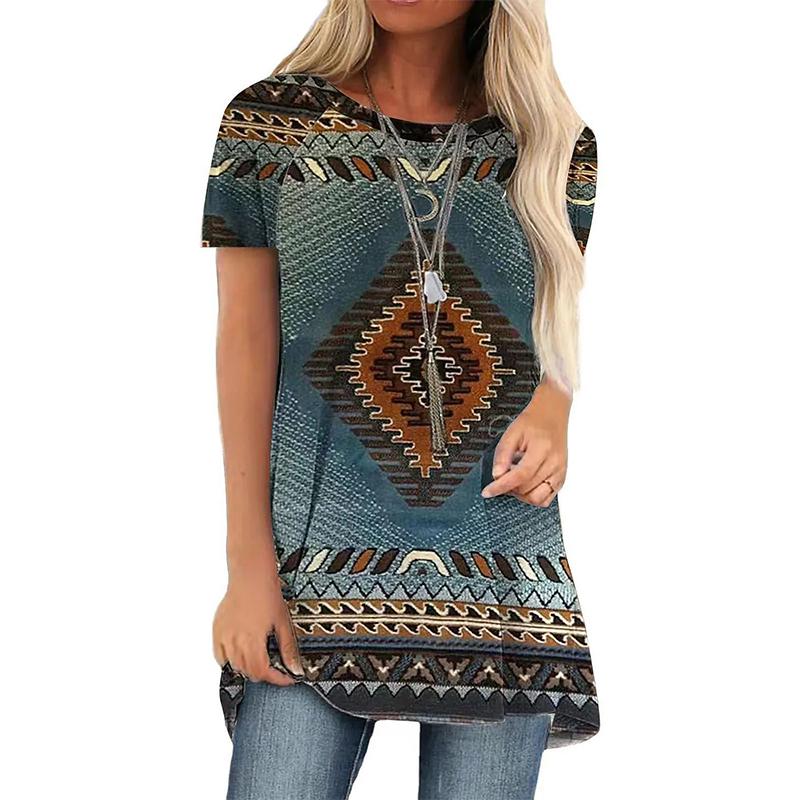 

Футболка в западном этническом стиле с 3D-принтом и геометрией, уличная одежда для женщин, ретро-туника, футболки, топы 2000 года, футболки для женщин и девочек, свободная одежда 5XL