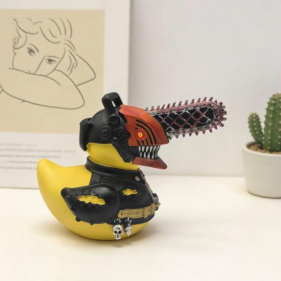 Horror Chainsaw Duck Figurine Small Resin Duck Statue Collectible Funny Duck Sculpture for Dashboard Home Office Desktop Decor