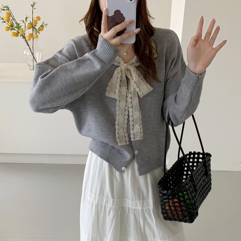 

Вязаный кардиган на шнуровке - Женский осенний свитер свободного кроя однотонной расцветки 2025 One Size серый