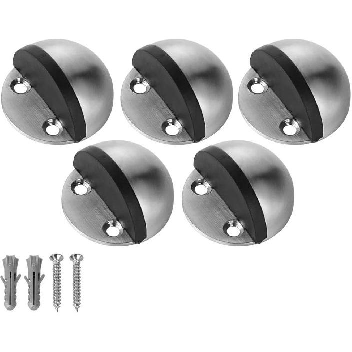JQK Floor Door Stopper, Snowboard Hanger Storage Stainless Steel Sound Dampening Door Stop Bumper Wall Protetor Display Hanger Rack, 5 Pack Brushed,