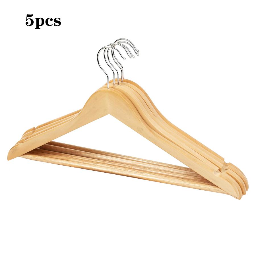 

5/10 Pack Wooden Hangers, Solid Wood Coat Hanger Smooth Finish Wood Hangers, Wooden Clothes Hanger with Non-Slip Pant Bar