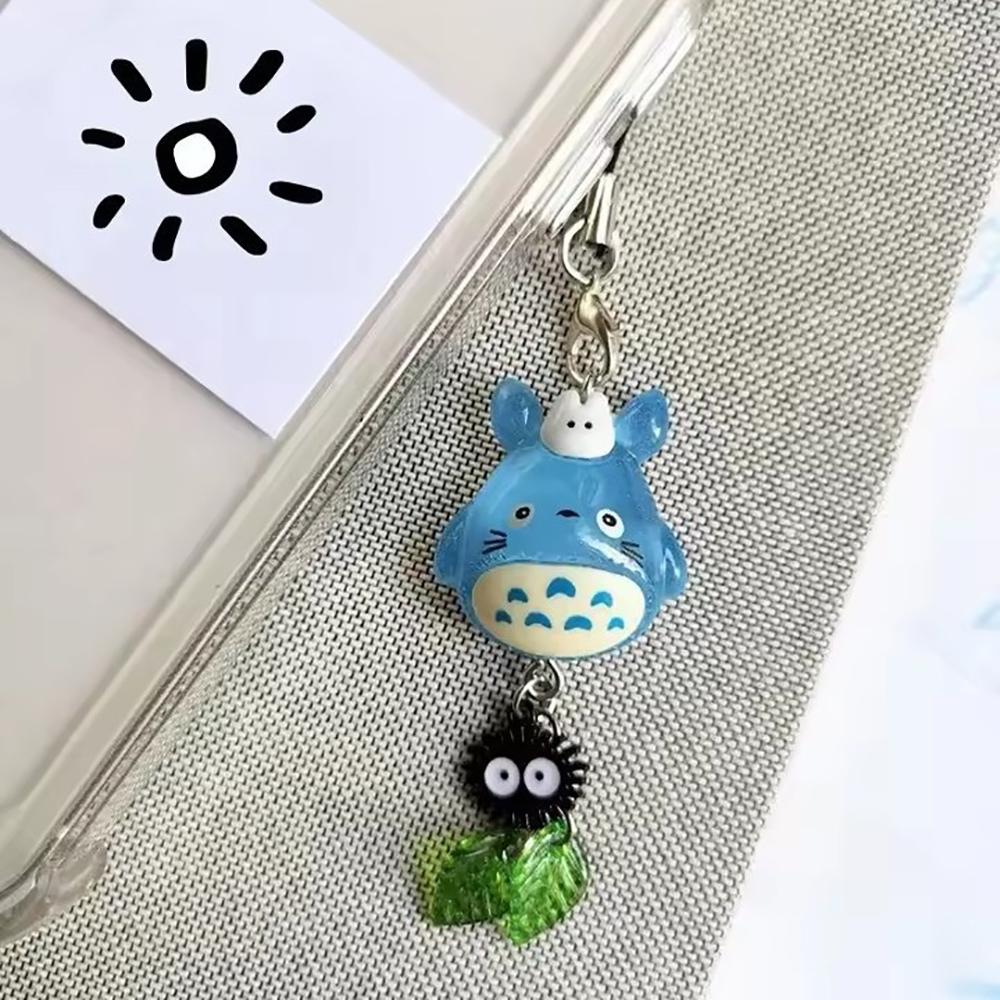 Kawaii Blue Animal Totoro Phone Charm Soot Sprite Keychain Woodland Anime Cat Cosplay Pendant Accessories Handmade Gift