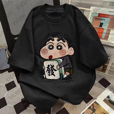 2025 Summer New Cartoon Crayon Shin-Chan Print T-shirt For Men Women Vintage Short Sleeve Cotton Tees Casual Oversized Tops