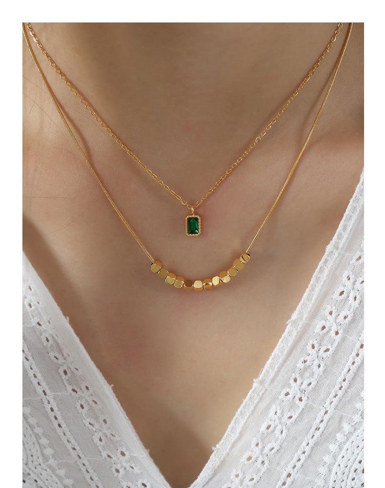 18K Gold Double Layer French Pendant Necklace - Titanium Steel Clavicle Chain