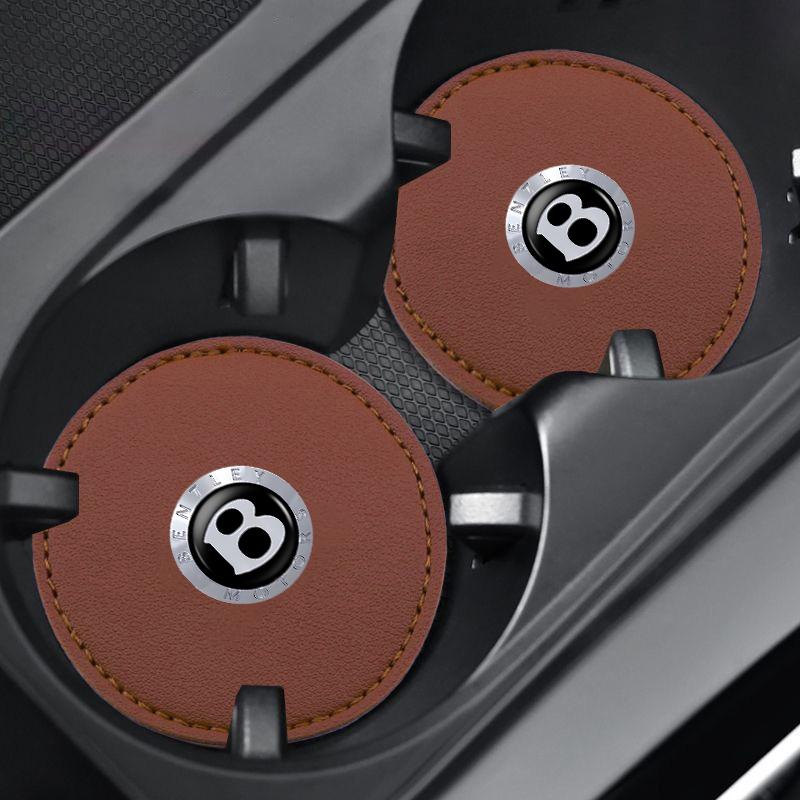 

Leather Car LOGO Cup Holder Mats Set of 2 Anti-Slip Design for New Bentley Flying Hurtling Spur Continental GT Bentayga Mulsanne