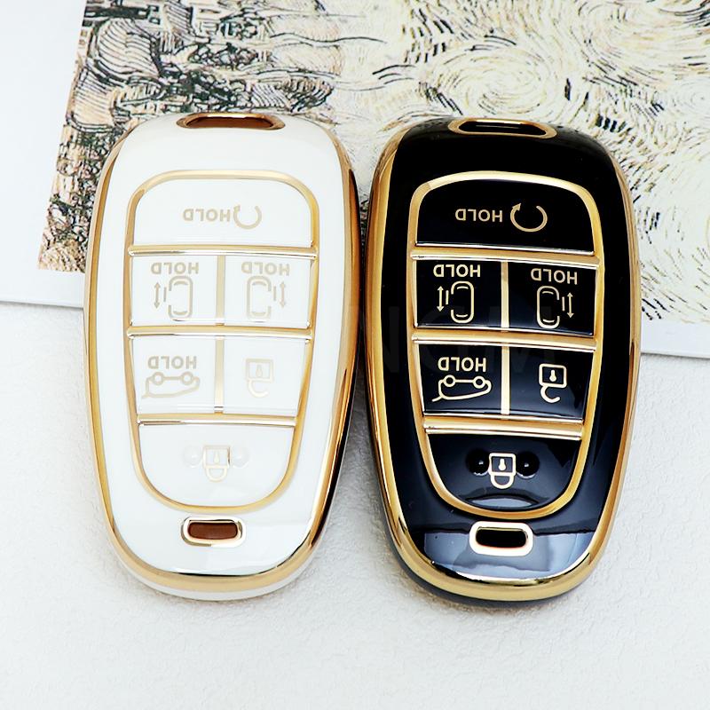 Soft Tpu Car Key Fob Protector Skin Case Cover For Hyundai Sonata Tucson Santa Fe Hybrid Nx4   Remote 6 Buttons Keychain