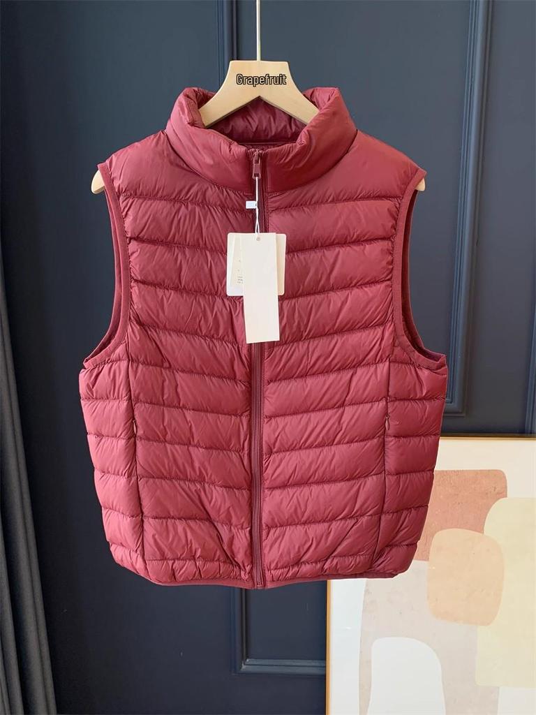 Women's Lightweight White Duck Down Vest: Short Stand-Up Collar Inner Layer for Winter