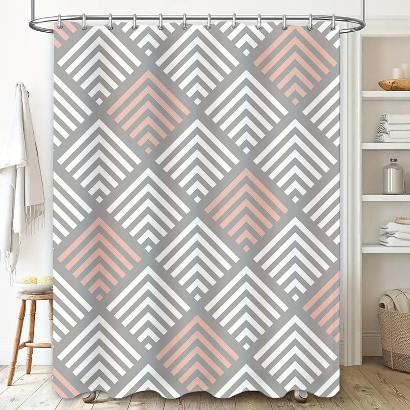 Gray and white geometric diamond shower curtain decorative bathroom decor set for modern home interiors