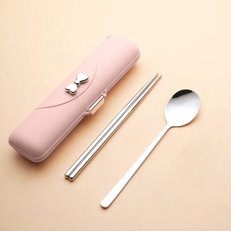 304 Stainless Steel 3-Piece Cutlery Set: Fork, Spoon, Chopsticks – Portable for Camping, Travel, or Student Use.