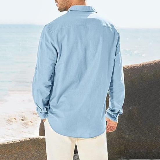Men Solid Color Casual Shirt Lapel Long Sleeve Flap Pockets Single Breasted Shirt Loose Fit Tops Workwear