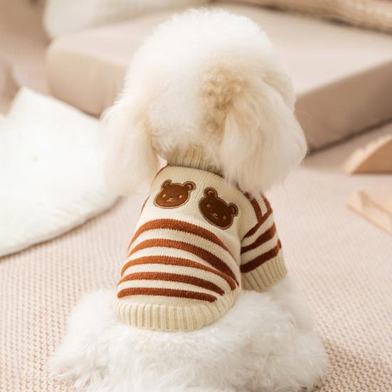 Dogs Striped Sweater Cute Bear Pattern Knitted Pullover Stretchy Warm Winter Puppy Clothes for Small Dogs Cats French Bulldog Chihuahua