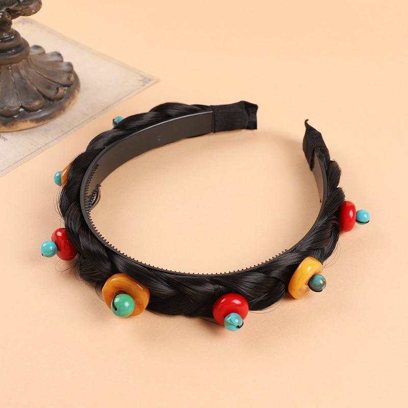 Tibetan Hand-woven Headband Wig Turquoise Beeswax Headgear Children's Female Dance Performance Tibetan Hair Accessories