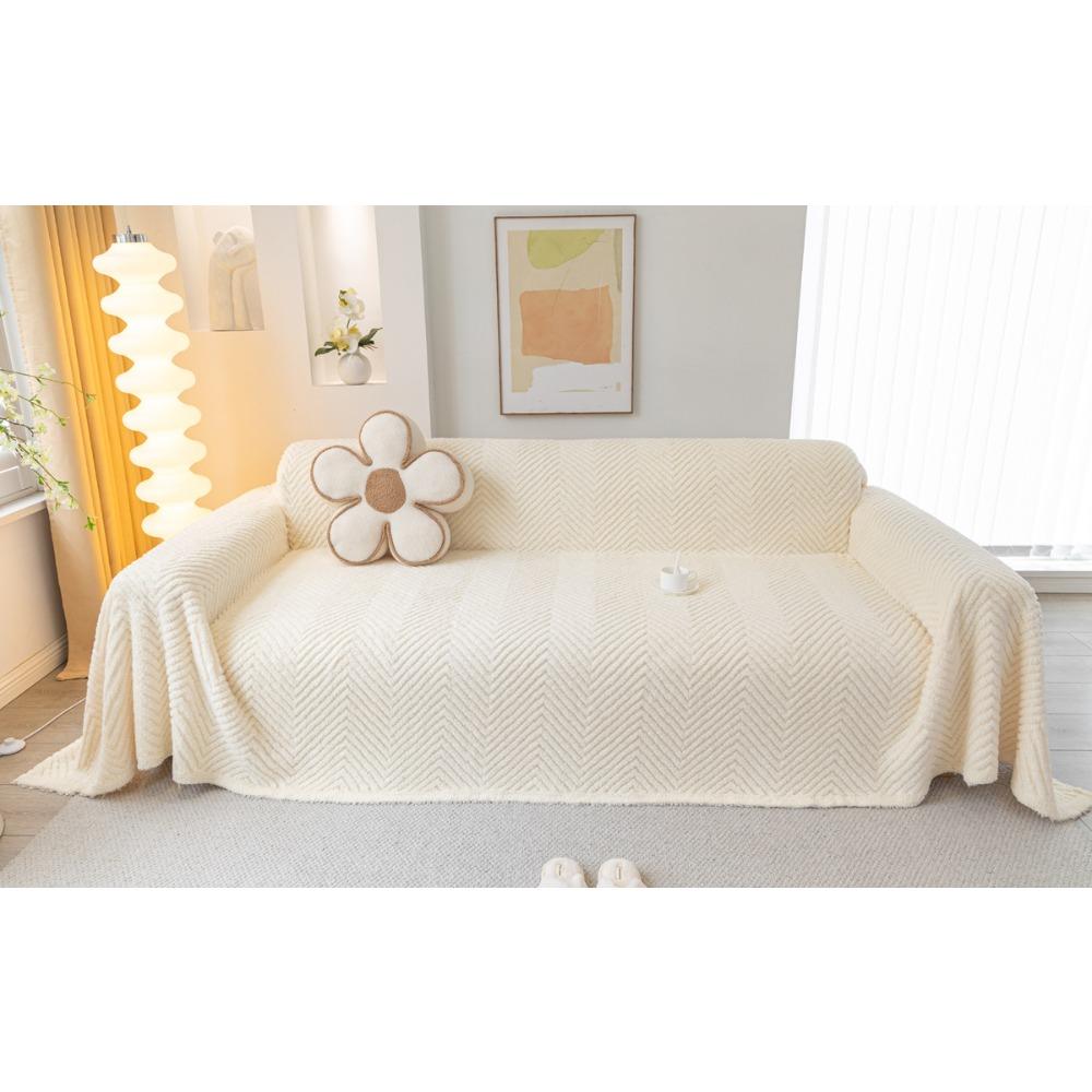 Herringbone Pattern Winter Plush Sofa Cover Towel Cushion Leather Sofa Cushion All-Inclusive Winter Full Cover Blanket