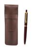 Grained Chocolate Cowhide Leather Pen Case with Brass Parts and Ballpoint Pen Set Euro-Style Knock-Style (Red) SASTYO-NXB-R