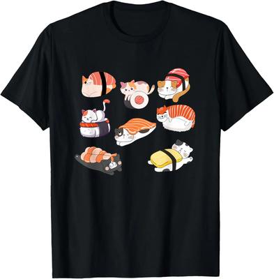 Sushi Cat Graphic Tee Cute Kawaii Japanese Food Cotton TShirt Unisex Trip
