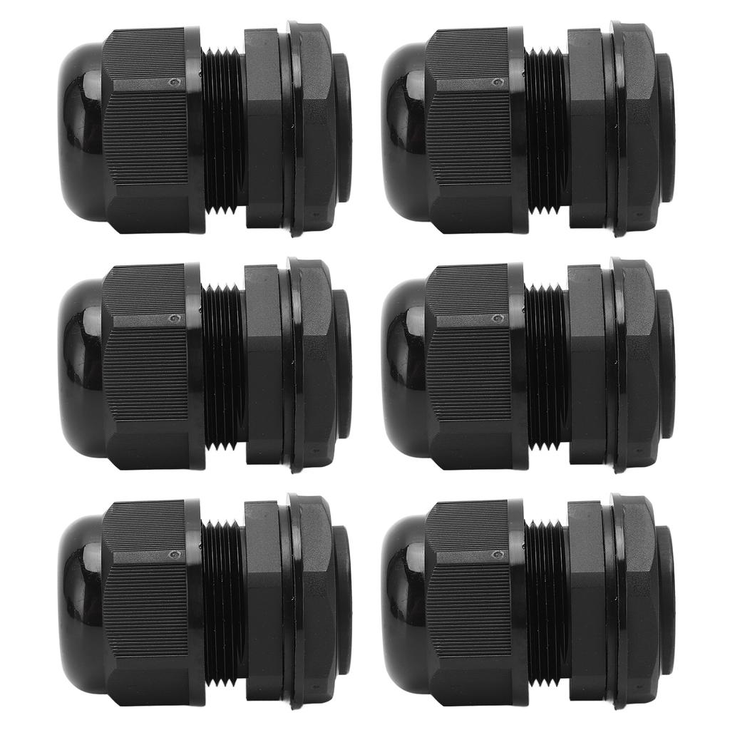 6PCS Set PG IP68 Waterproof Connector Cable Glands Black for 12‑18mm Wire for Household Outdoor