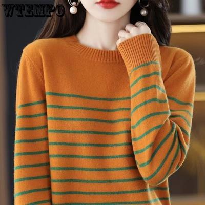 Herbst und Winter Neue Damen Warme O-Ausschnitt Pullover Strickpullover Koreanische Mode Langarm Lose Dünne Innen Top