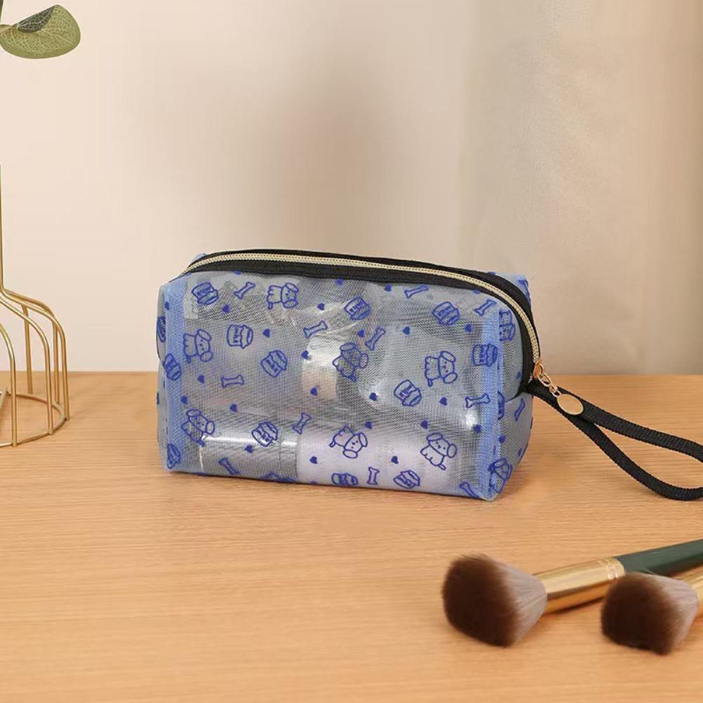 

Lightweight Mesh Cosmetic Bag Square Storage Toiletry Bag Casual Mesh Handheld Makeup Bag Ladies Style D Blue