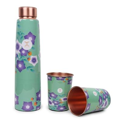 Wasserflasche aus reinem Kupfer und Glas mit großzügigem Blumendruck-Design, ohne Verbindungen, fortschrittlicher Auslaufschutz